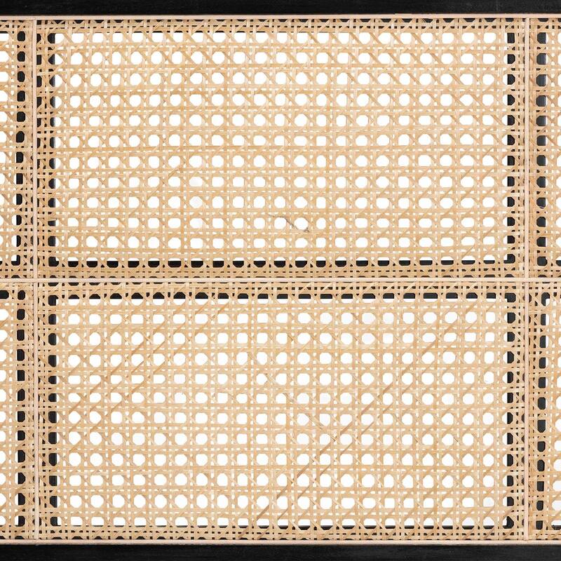 Modern Bohemian Black Finished Bayur Wood and Natural Rattan Queen Size Headboard with Textured Design
