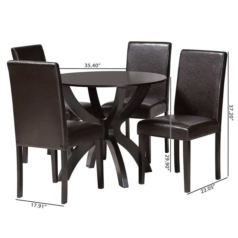 Trine Modern Espresso Brown Faux Leather and Wood 5-Piece Dining Set
