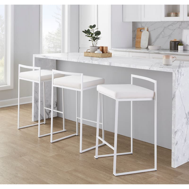 Porch & Den Forrest 26" White Fixed-Height Stackable Counter Stool (Set of 2)