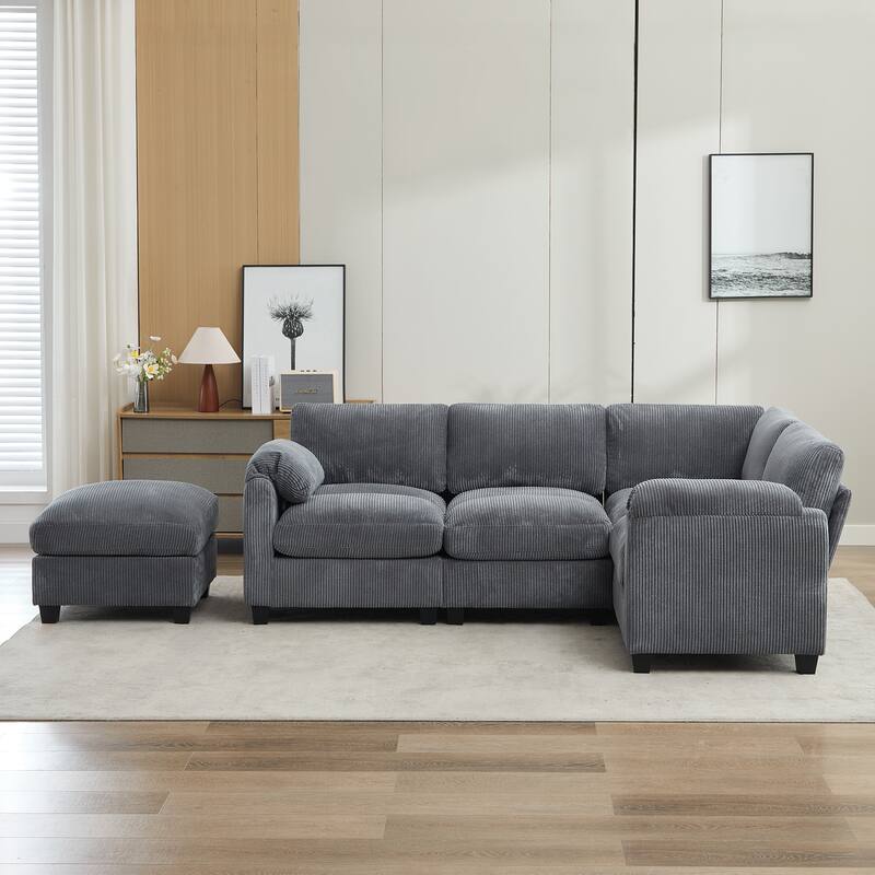 Multi-Seater Corduroy Sectional Sofa, Soft & Comfortable Corner Sofa