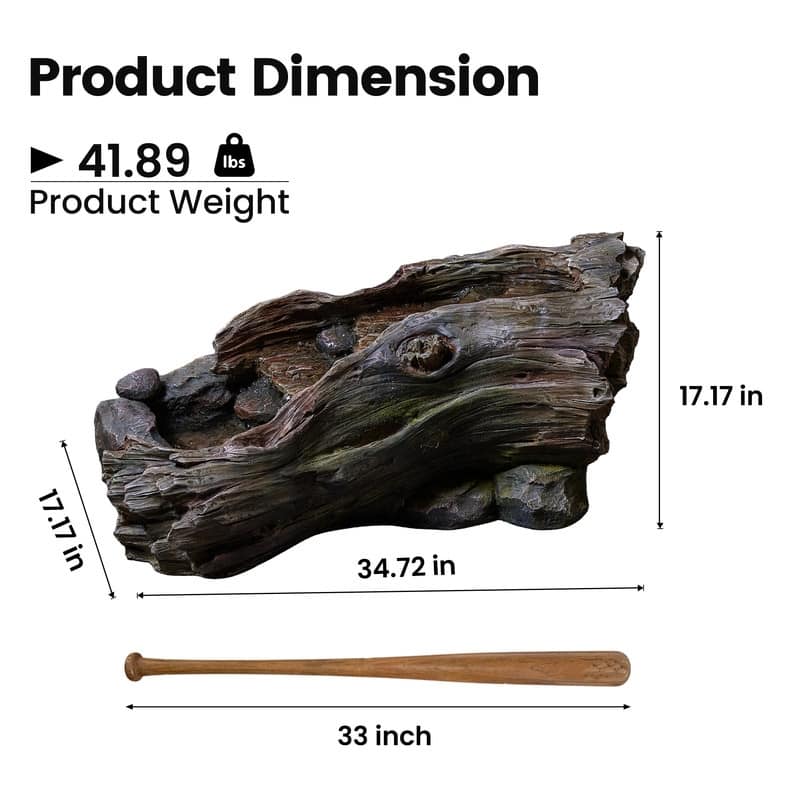 Driftwood and Rock Style Tiered Water Fountain with LED Lights Outdoor Garden Decor