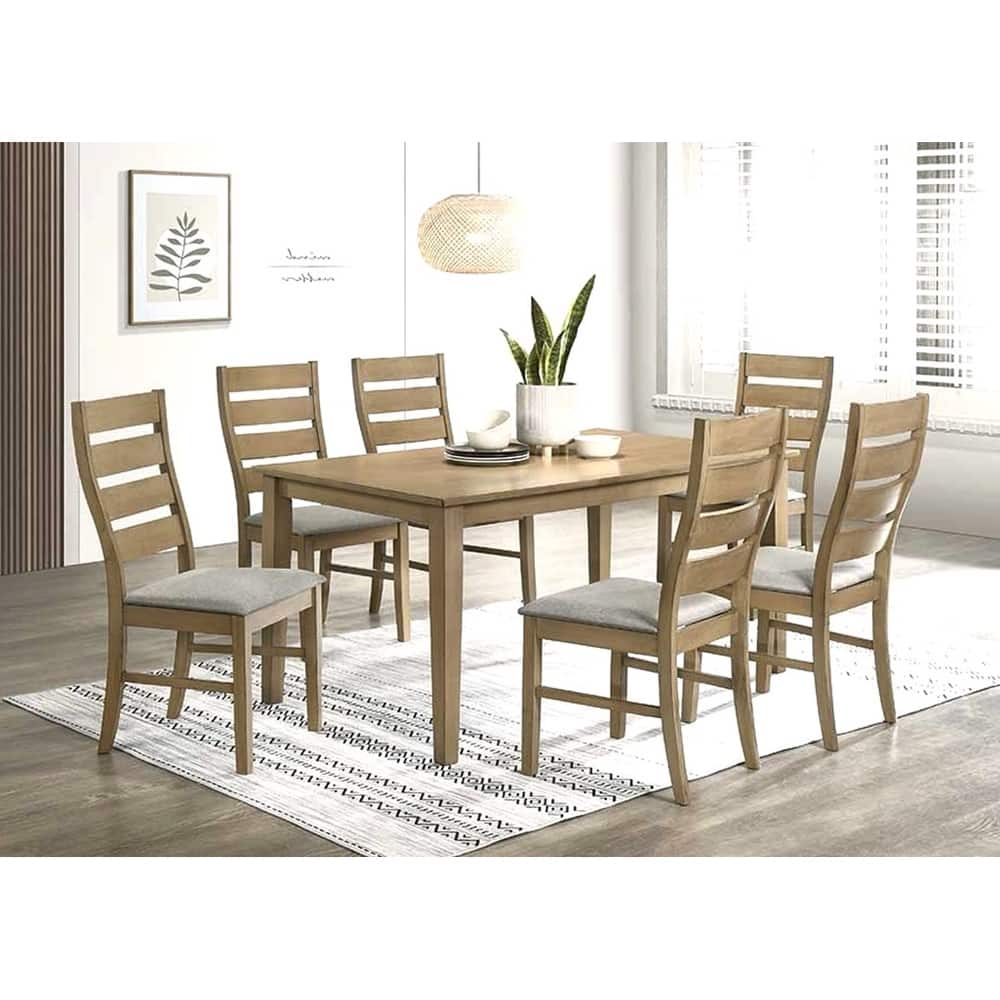 US Pride Furniture Rectangular Table and 6 Upholstered Chairs with Slat Backs Modern Design 7 Piece Dining Set Honey Grey