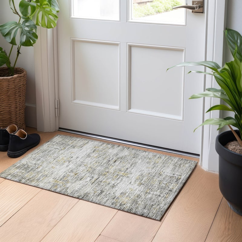 Machine Washable Indoor/ Outdoor Abstract Modern Chantille Rug - Gray - 1'8" x 2'6"
