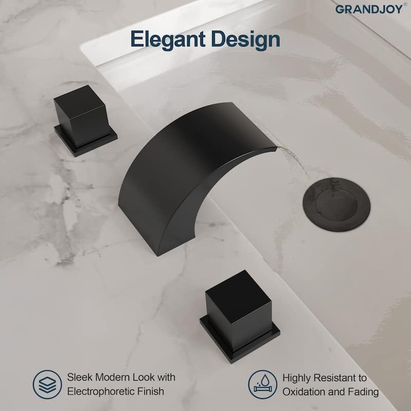 GRANDJOY Low Arc Waterfall Widespread Bathroom Sink Faucet