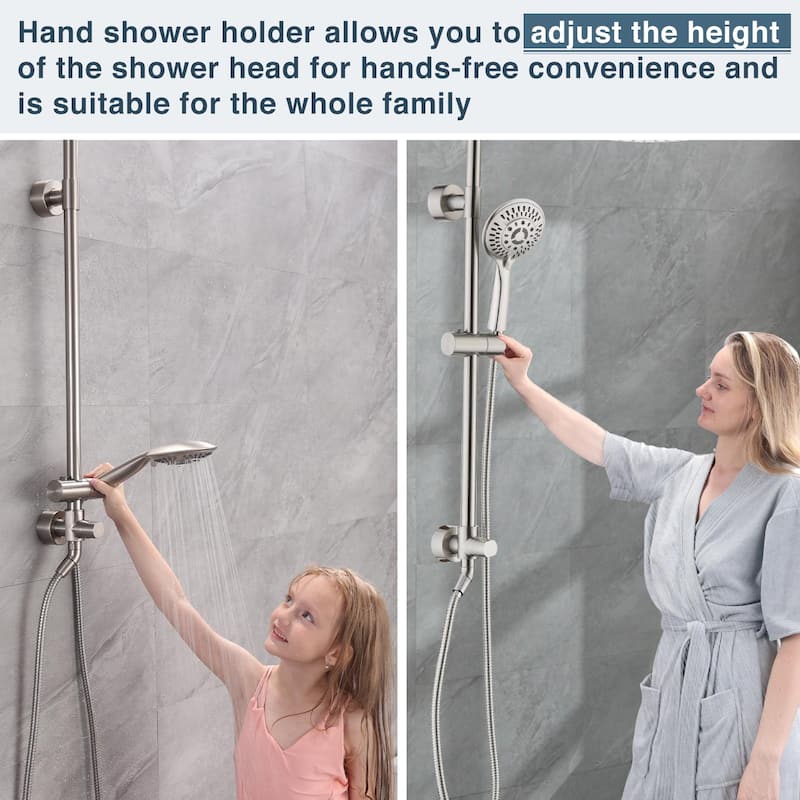 BRIGHT SHOWERS Rain Shower heads system including rainfall shower head and handheld shower head with height adjustable holder