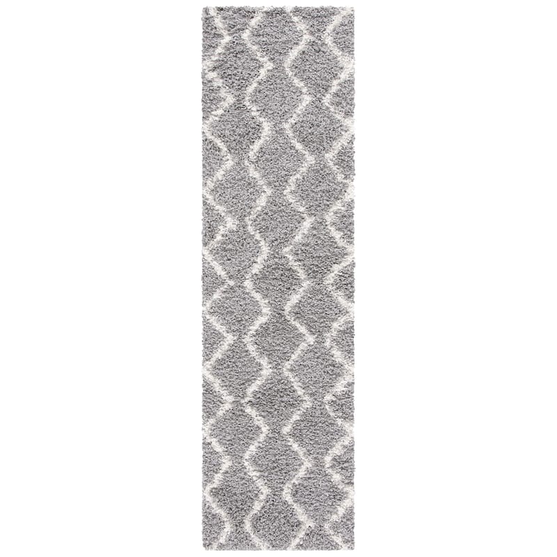 SAFAVIEH Venus Shag Johar Moroccan 1.75-inch Thick Rug - 2'2" x 8' Runner - Grey/Ivory