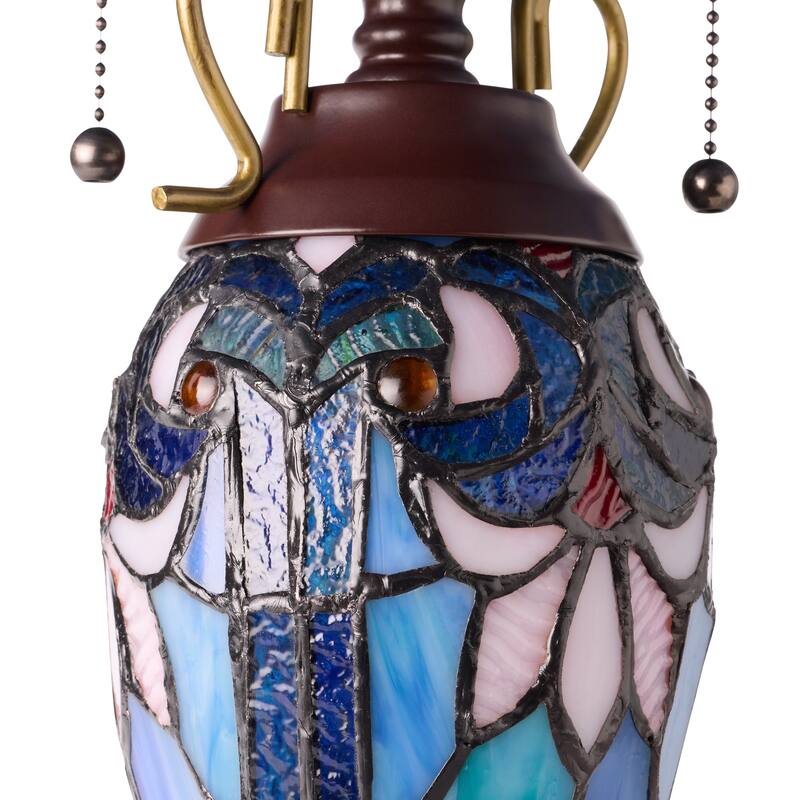 Winslow River of Goods Victorian Double Lit Stained Glass Dome Shade 24.5-Inch Table Lamp - 17.25" x 17.25" x 24.5"