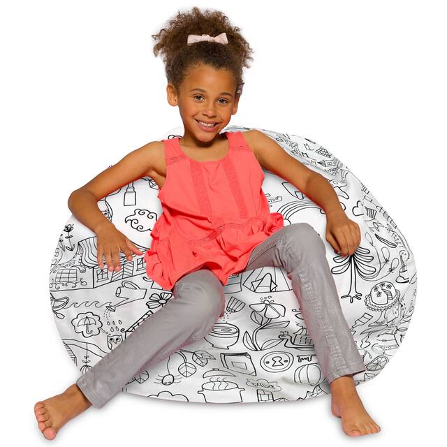 Kids Bean Bag Chair, Big Comfy Chair - Machine Washable Cover - 38 Inch Large - Canvas Coloring Fabric - Fun World