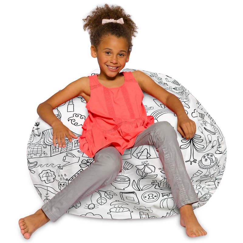 Kids Bean Bag Chair, Big Comfy Chair - Machine Washable Cover - 38 Inch Large - Canvas Coloring Fabric - Fun World