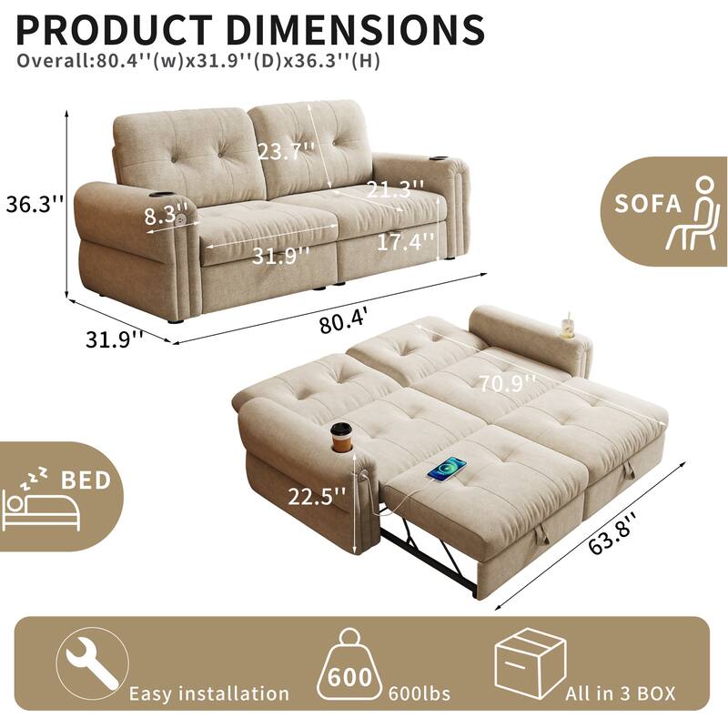 GDFStudio - Chenille Convertible 2-Seater 74" Sofa Bed
