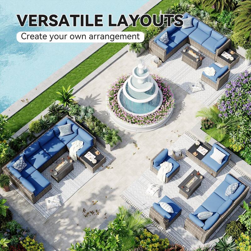 AOXUN Wicker Rattan Outdoor Sectional Sofa Set with Coffee Table