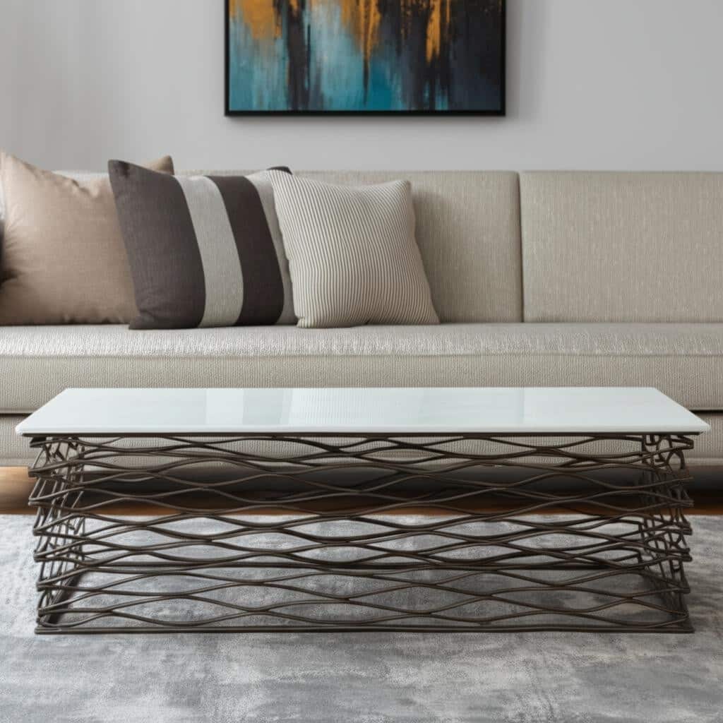 HomeRoots 50" White and Antiqued Bronze Genuine Marble and Aluminum Abstract Coffee Table - 50.00 in. x 16.30 in. x 22.00 in.