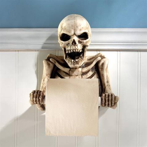 Design Toscano Halloween Bone Dry Skeleton Bathroom Toilet Paper Holder