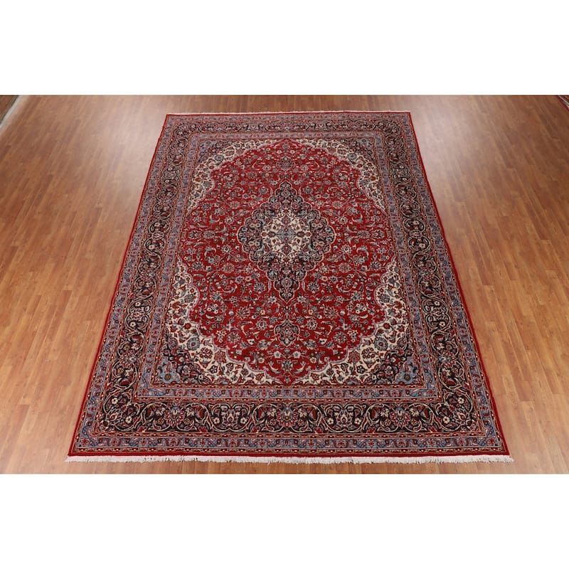 Floral Kashan Turkish Area Rug Machine Made Living Room Red Carpet - 9'8" x 12'9"