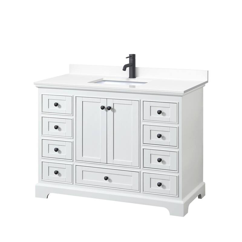 Wyndham Collection Deborah 48" Free Standing Single Basin Vanity Set - White / White Cultured Marble Top / Matte Black