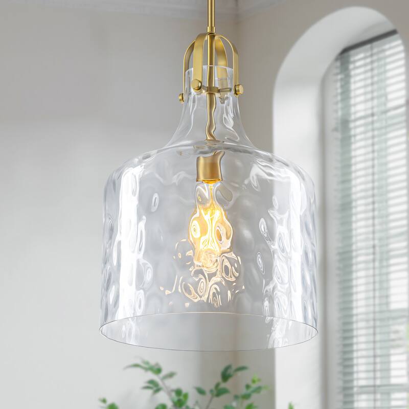 Starsky 1-Light 11.81in. Modern Globe Single Clear Hammered Glass Pendant - Gold