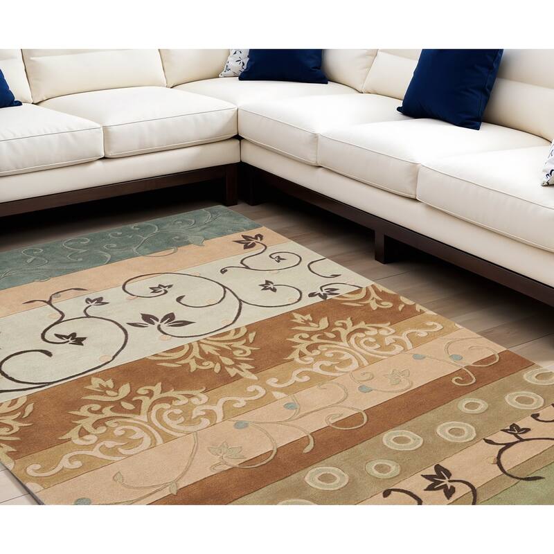 HomeRoots Black Gray and Tan Floral Vines Area Rug - 111' X '87' X '0.5 - 111' X '87' X '0.5 - Tan - Rectangle
