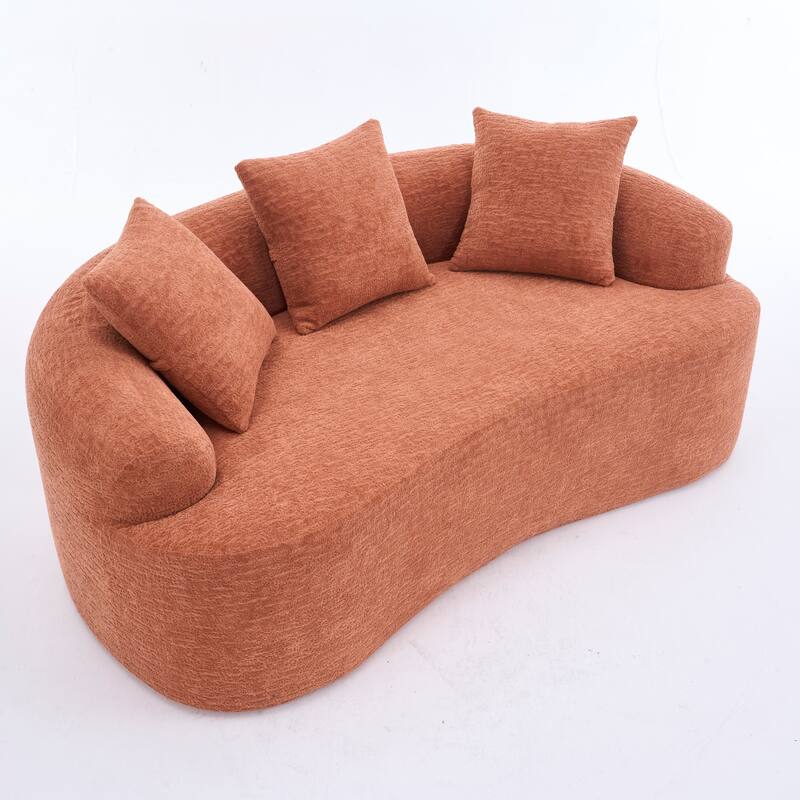 Chenille Deep Seat Loveseat Sofa, Full Compression Sponge Curved Loveseat Sofa, Cloud Floor Couch with 3 Pillows