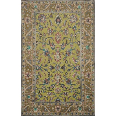 Hand Knotted Oriental 100% Wool Carpet Traditional Floral Green Tabriz Area Rug - 9' 1'' X 6' 3''