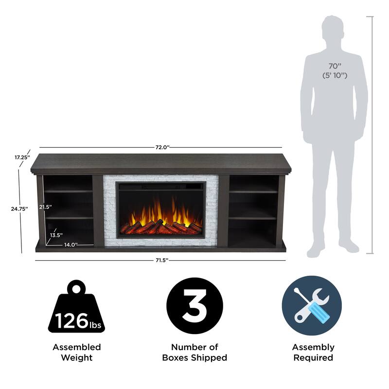 Kenai 72" Electric Slim Fireplace TV Stand in Dark Oak by Real Flame