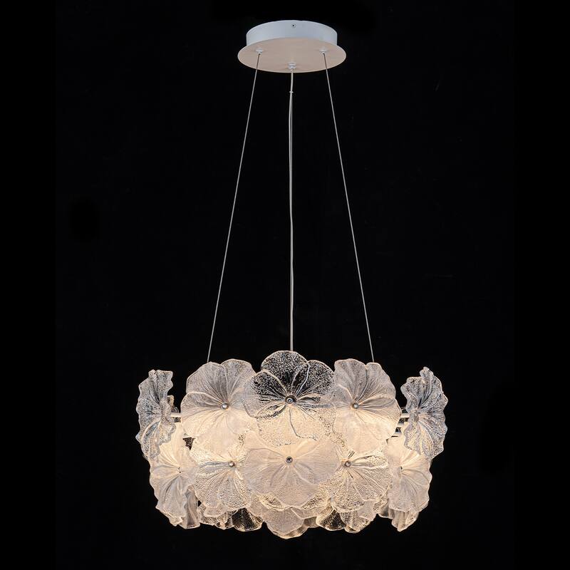 Modern LED Chandelier Clear & Frosted Glass Floral Petals Dimmable