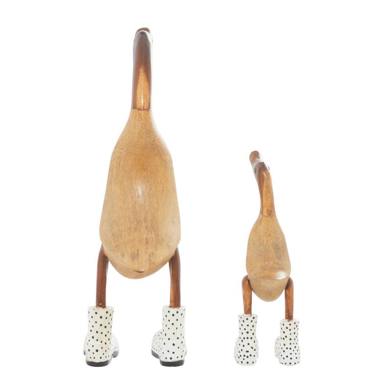 Brown Bamboo Wood Duck Decorative Sculpture (Set of 2)