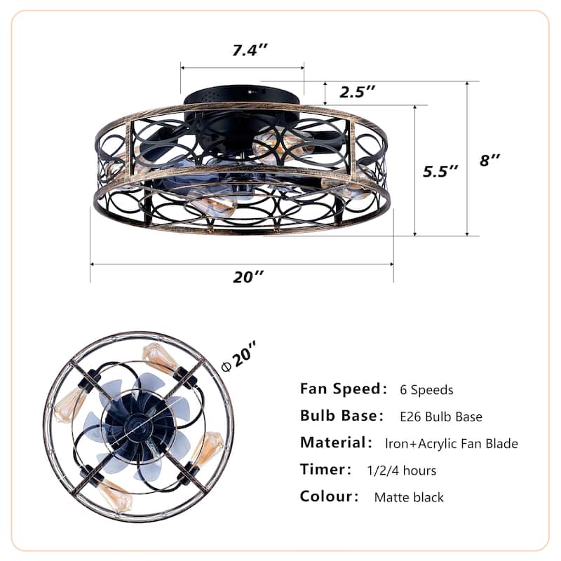 20" Farmhouse Low Profile Ceiling Fan with Remote