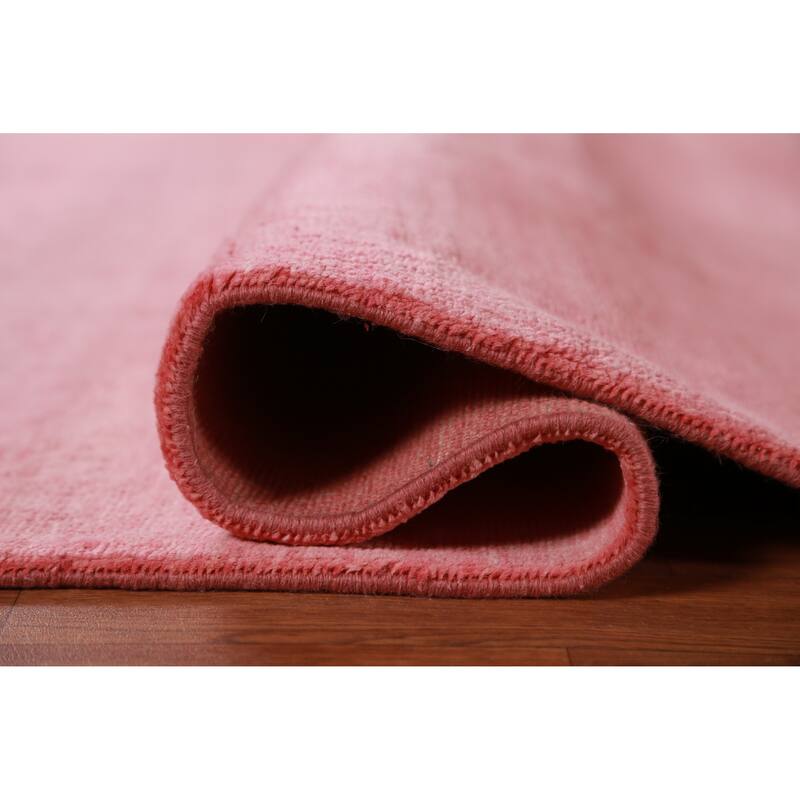 Hand Knotted Oriental 100% Wool Carpet Modern Solid Pink Gabbeh Area Rug - 9' 2'' X 6' 2''