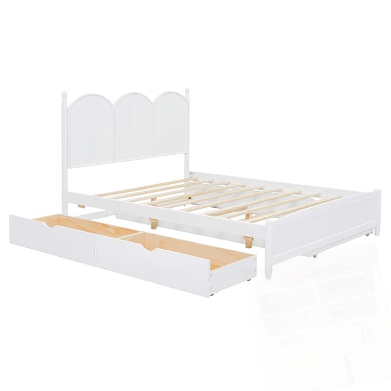 Queen Size Platform Bed With with 2 Big Drawers and Twin XL Size Trundle
