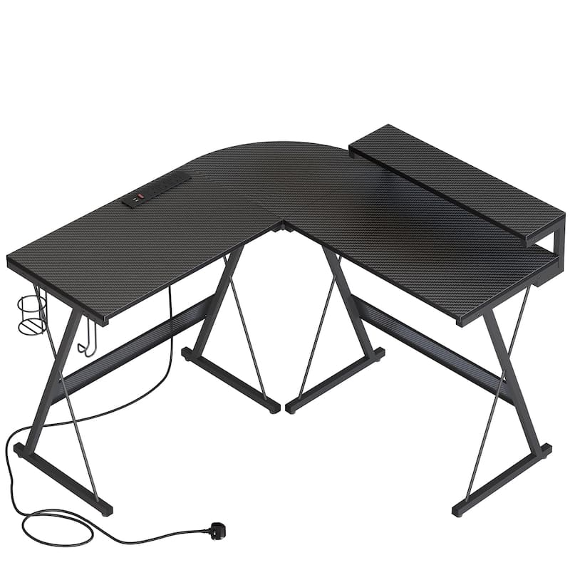 L-Shaped LED Gaming Desk Corner Computer Desk with Monitor Stand