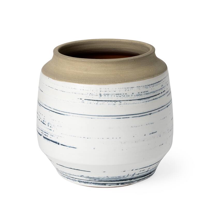 Sonnett White And Blue Ceramic Vase (Short) - 9.4L x 9.4W x 9.1H - White