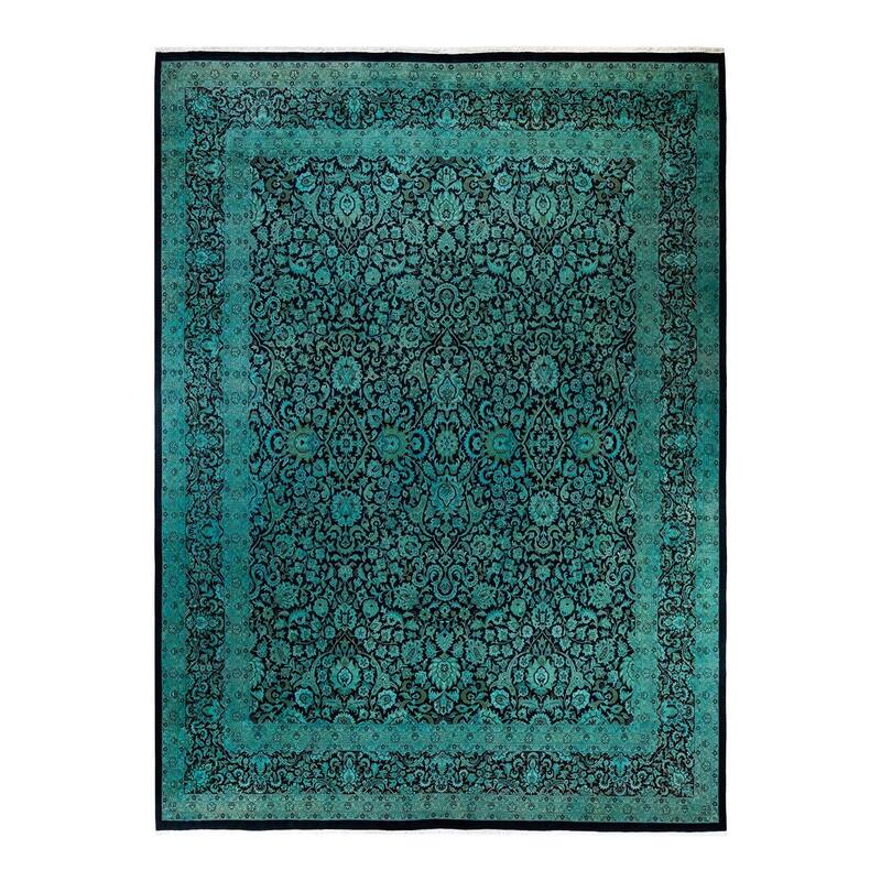 Overton Hand Knotted Wool Vintage Inspired Modern Contemporary Overdyed Green Area Rug - 9' 10" x 13' 7"
