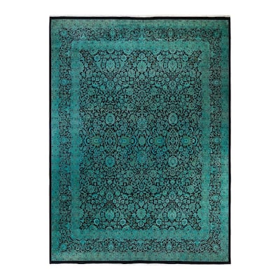 Overton Hand Knotted Wool Vintage Inspired Modern Contemporary Overdyed Green Area Rug - 9' 10" x 13' 7"