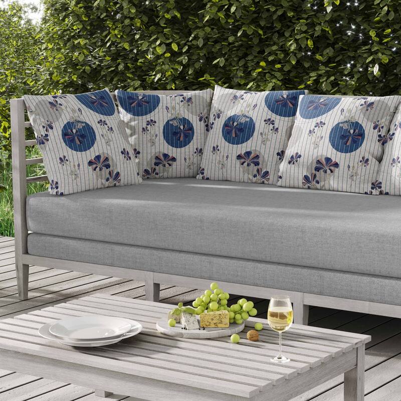 Circular Garden Indoor/Outdoor Reversible Throw Pillow White and Blue