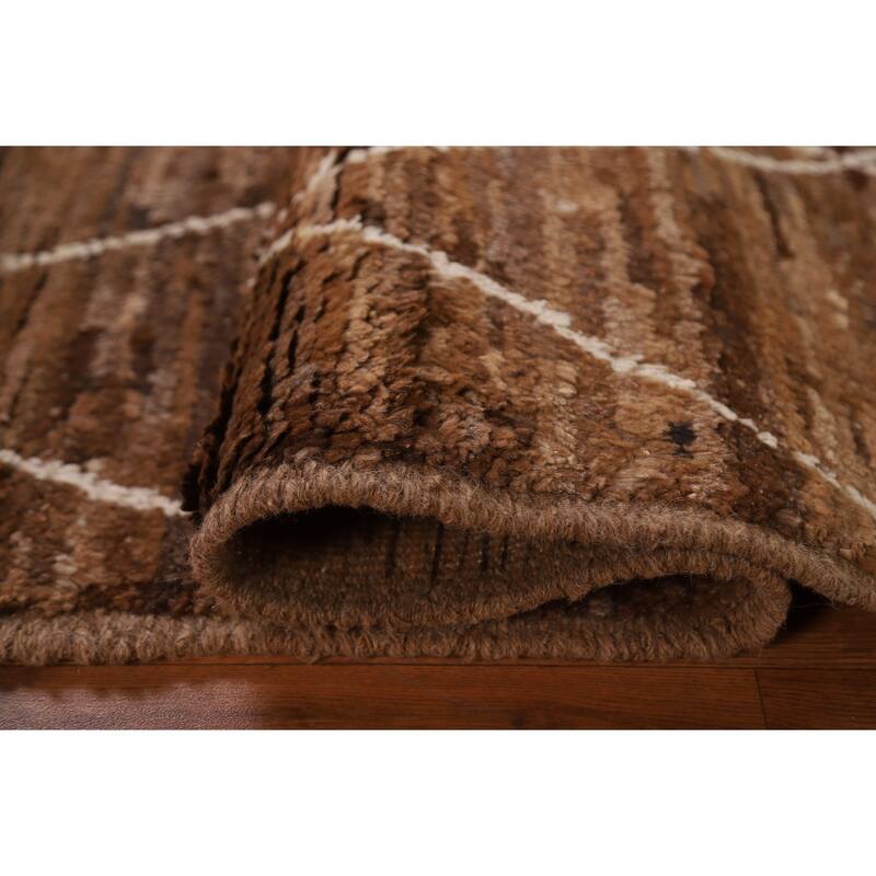 Hand Knotted Oriental 100% Wool Carpet Modern Trellis Brown Moroccan Area Rug - 6' 8'' X 5' 1''
