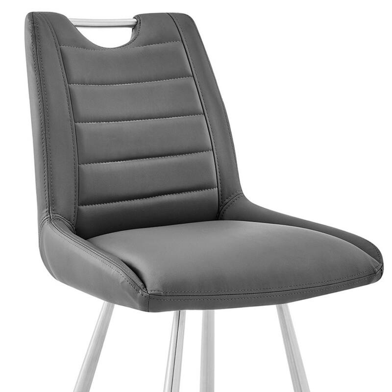Modern 30 Inch Bar Height Stool in Grey Faux Leather with Steel Frame and Footrest for Kitchen - 42"H x 21"W x 19"D