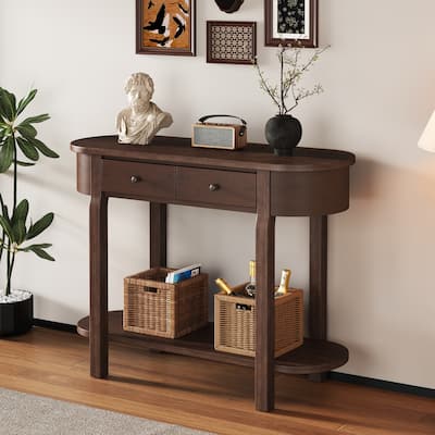 Elegant Retro Console Table with Curved Design and Smooth Glaze