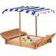 preview thumbnail 1 of 18, Kids Sandbox with Adjustable Cover, 46'' Wooden Sand Box with 2 Foldable Bench Seats, Outdoor Sandpit for Backyard Play Light Brown