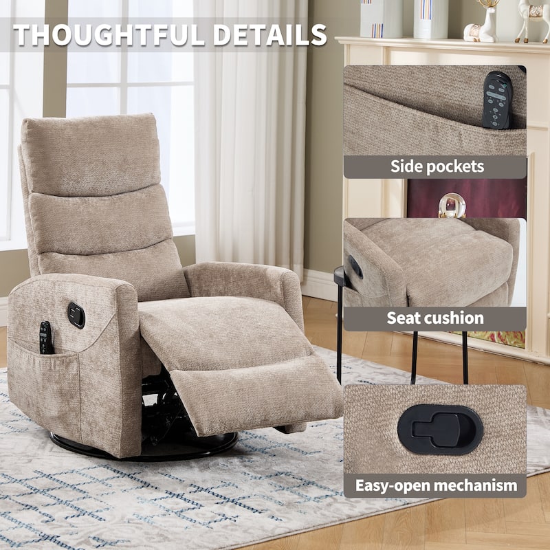 360° Swivel Rocking Recliner with Heat & Massage in Chenille Fabric
