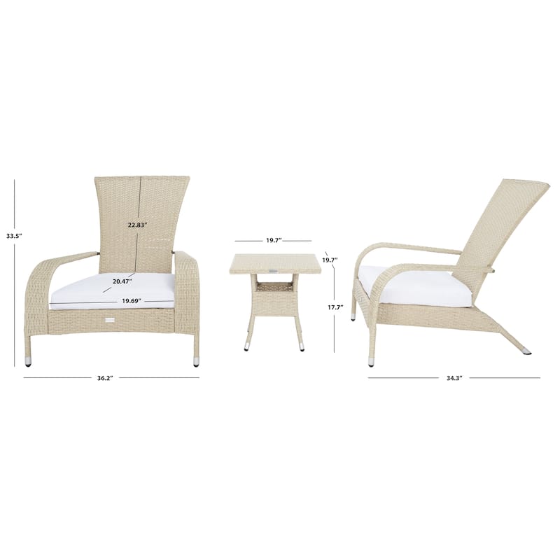 SAFAVIEH Outdoor Urmila 3-Piece Lounge Set - 36Wx34Dx34H