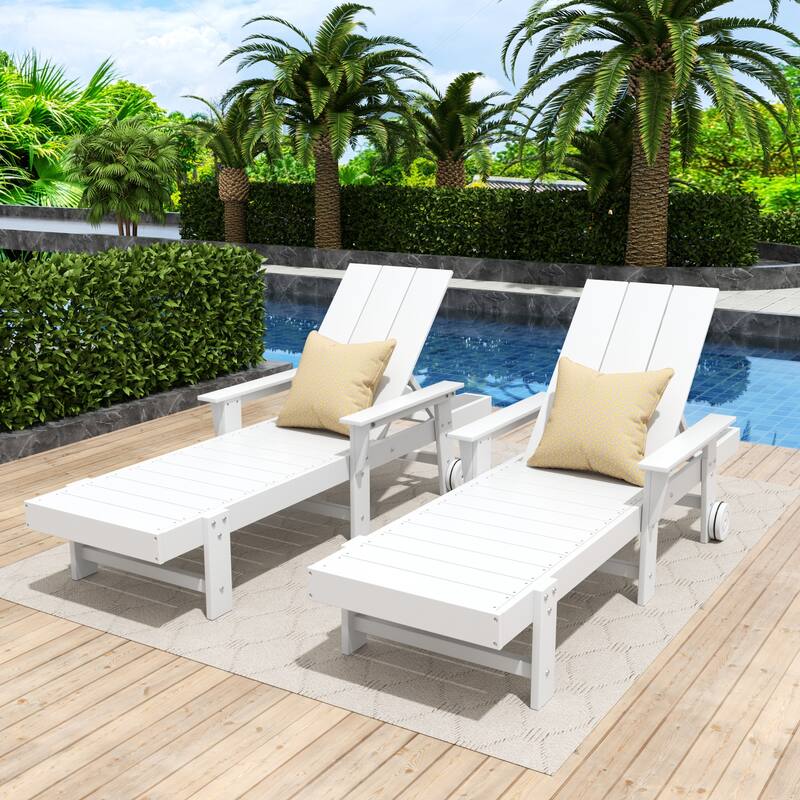 Polytrends Shoreside Modern Poly Reclining Eco-Friendly All Weather Chaise Lounge With Arms & Wheels (Set Of 2)