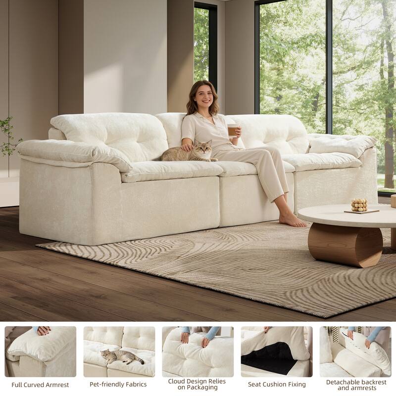 Rossetta 3-Seater Luxury Cloud Chenille Modular Sofa with Adjustable Footrest