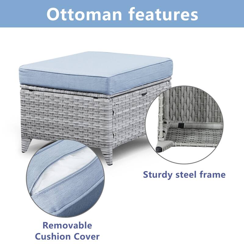 Pocassy Outdoor cushioned Wicker Footstool Ottomans
