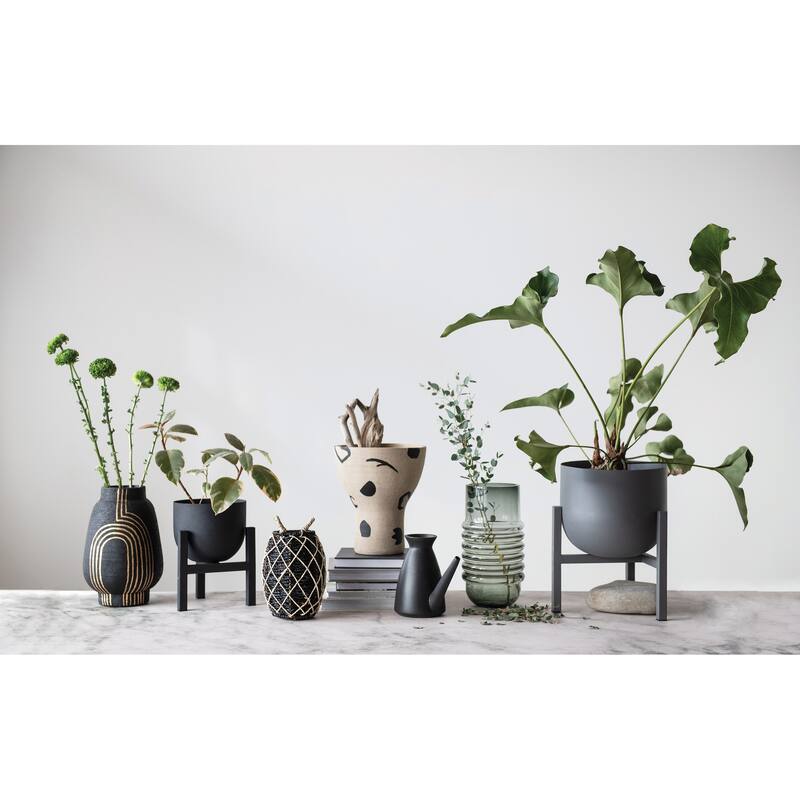 Textured Metal Planter Pot with Stand