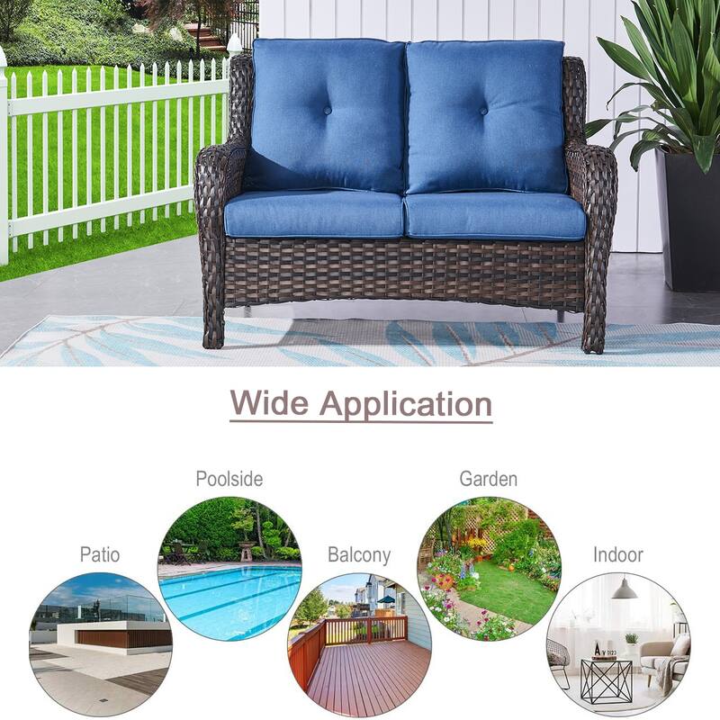Pocassy Outdoor Loveseat Sofa 2-Seat PE Rattan
