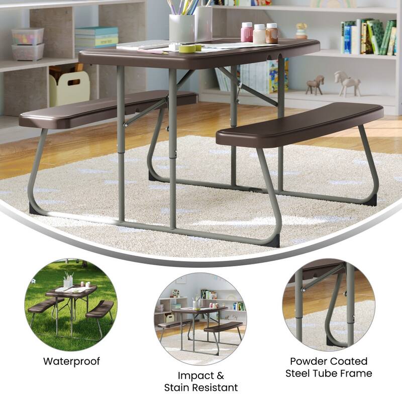 Indoor/Outdoor Commercial Grade Kids Folding Picnic Table with Benches - 37.5"D x 32.625"W x 21.5"H