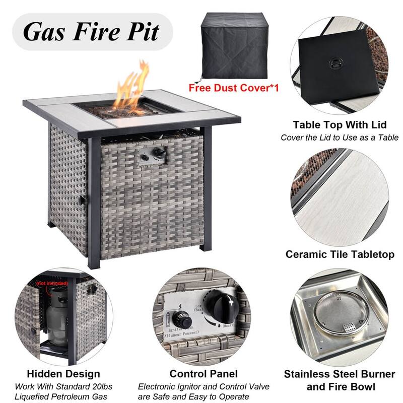 OVIOS 6-piece Patio Outdoor Wicker Conversation Set With 30" Fire Pit