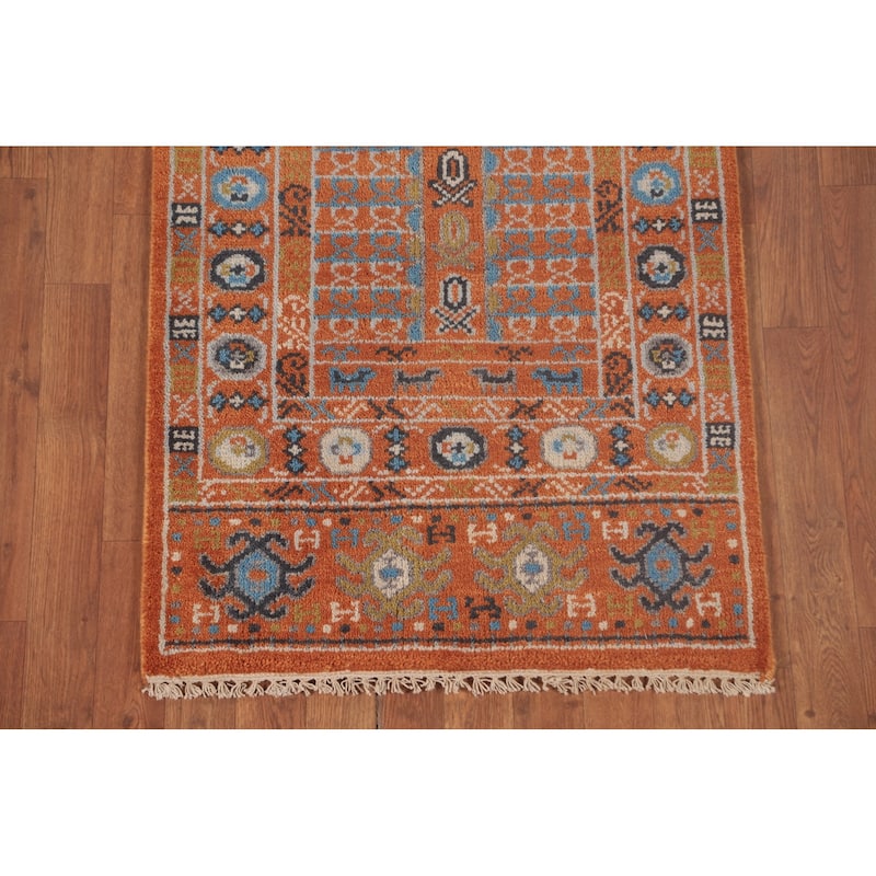 Orange Transitional Khotan Runner Rug Hand-Knotted Wool Carpet - 2'6"x 8'0"