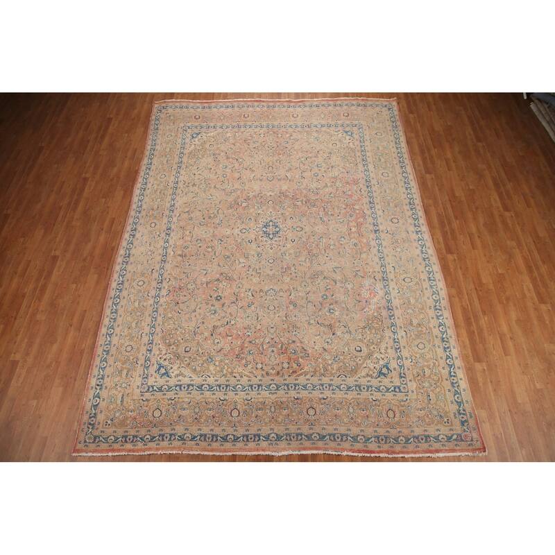 Hand Knotted Oriental 100% Wool Carpet Traditional Floral Pink Mashad Area Rug - 12' 10'' X 9' 6''