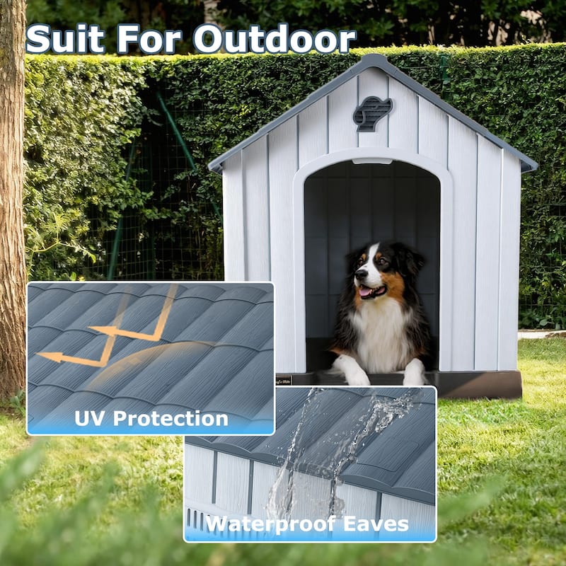 BOSSIN Insulated Dog House, Outdoor & Indoor Use with Elevated Floor, Waterproof & Durable Plastic Design for All Size Dogs